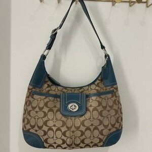 Coach Tan and Blue Shoulder Bag